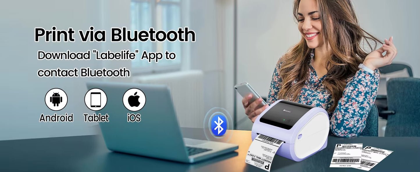 Wireless Thermal Label Printer – Bluetooth & USB Desktop Shipping Printer