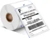 Roll of thermal paper labels with a visible brand logo.