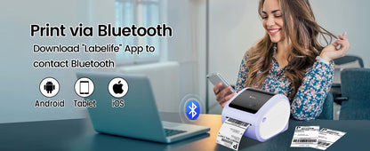 Wireless Thermal Label Printer – Bluetooth & USB Desktop Shipping Printer