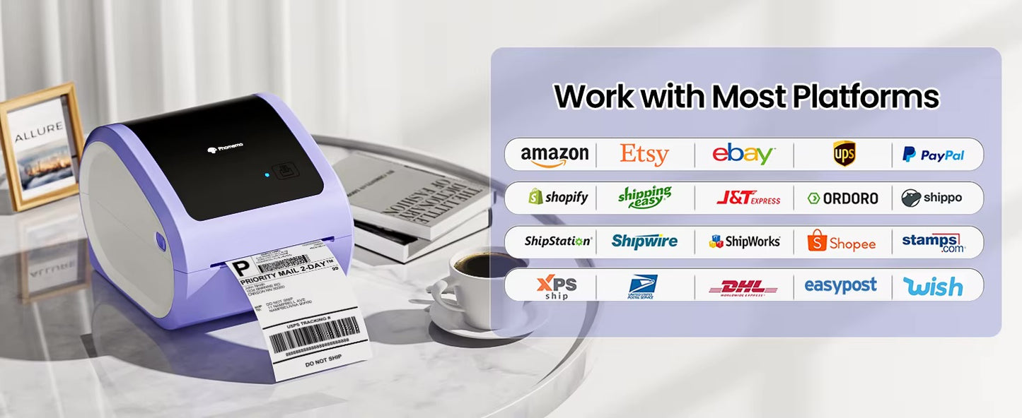 Wireless Thermal Label Printer – Bluetooth & USB Desktop Shipping Printer