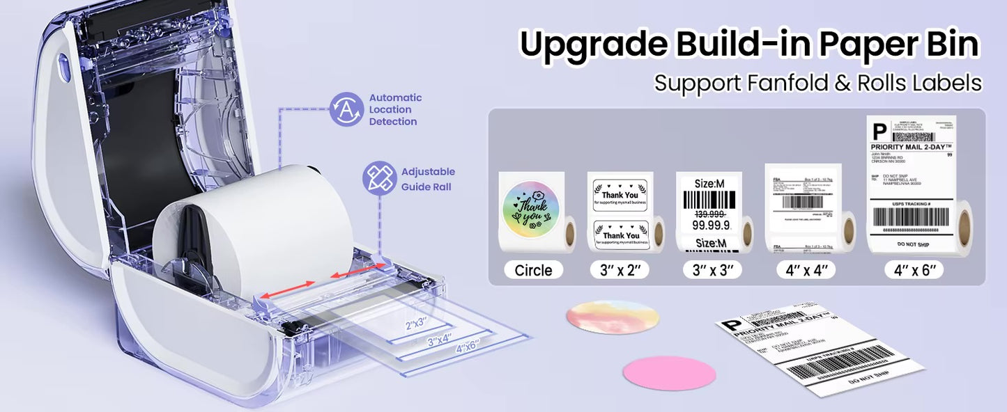 Wireless Thermal Label Printer – Bluetooth & USB Desktop Shipping Printer