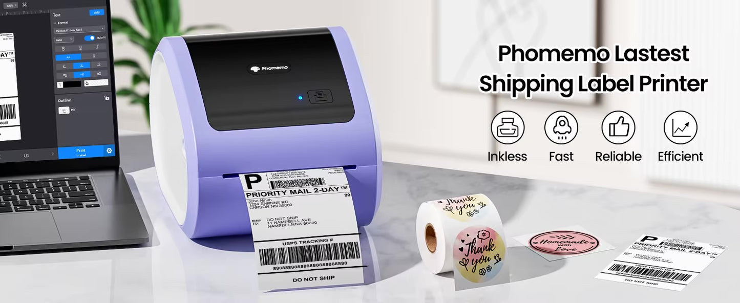 Wireless Thermal Label Printer – Bluetooth & USB Desktop Shipping Printer