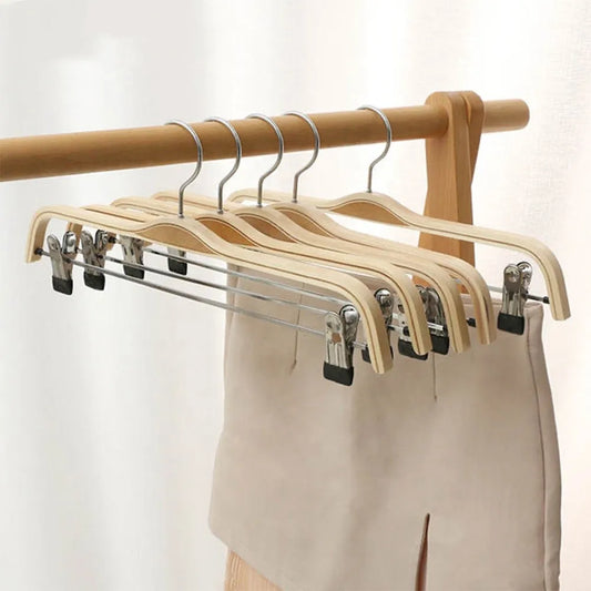 Wooden Skirt & Pants Hangers with Clips – 10-Pack Boutique Bottom Display Hangers
