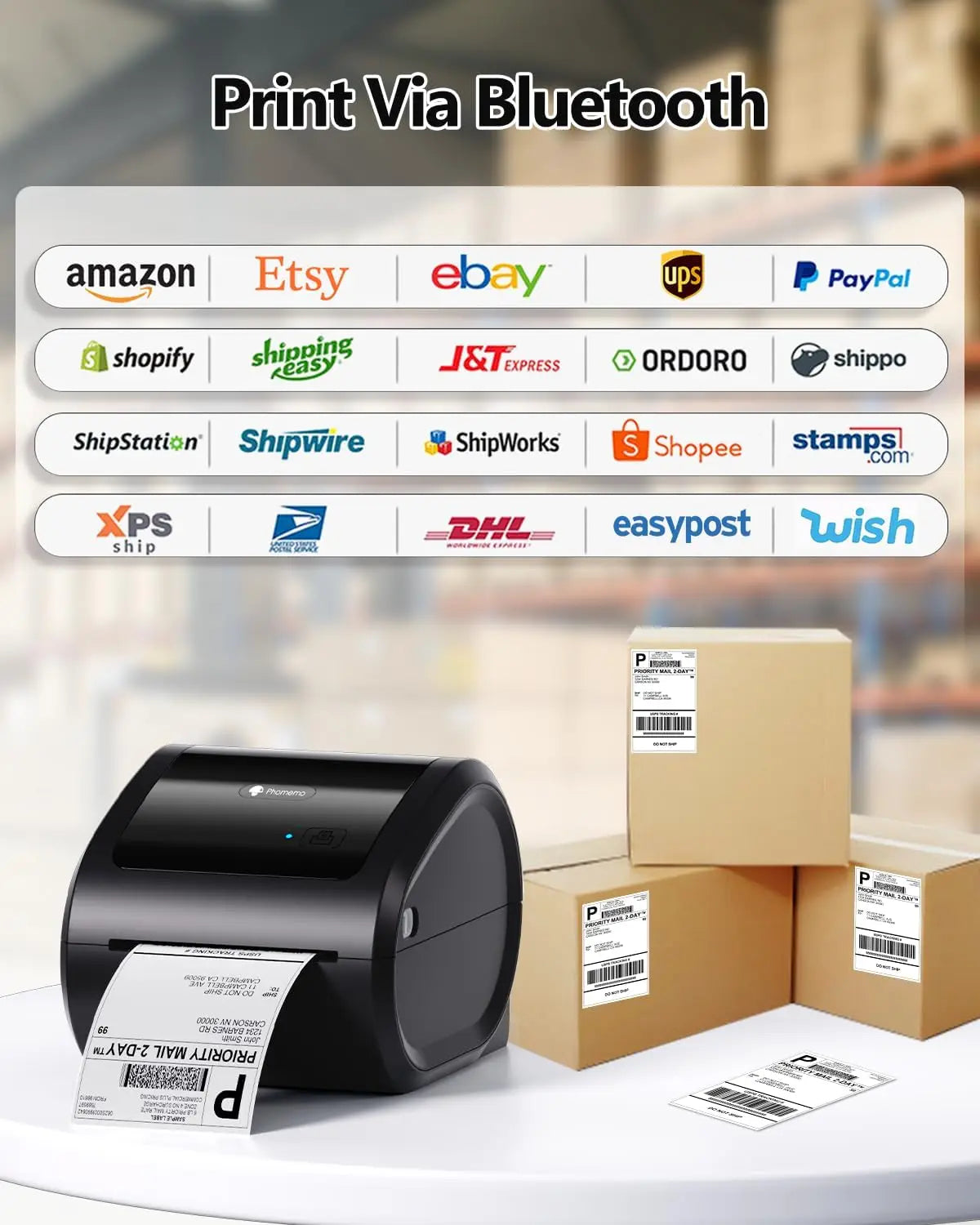 Wireless Thermal Label Printer – Bluetooth & USB Desktop Shipping Printer