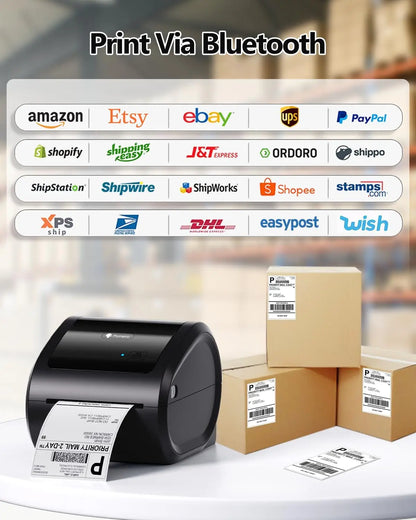 Wireless Thermal Label Printer – Bluetooth & USB Desktop Shipping Printer