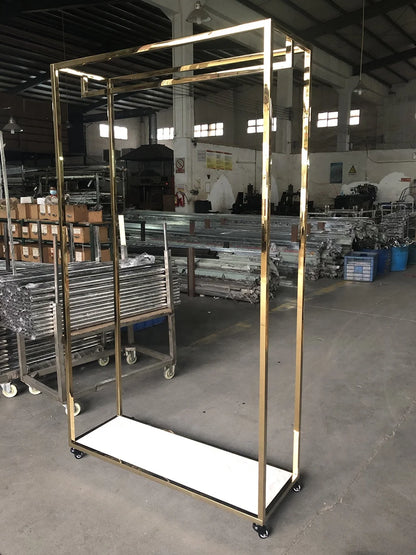 Gold Double-Layer Boutique Garment Rack with Storage Base – Heavy Duty Clothing Display Stand