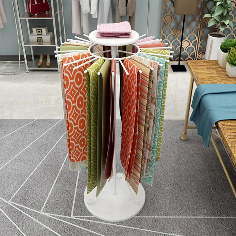 Gold Rotating Fabric Display Rack – Scarf & Clothing Stand for Boutiques & Homes