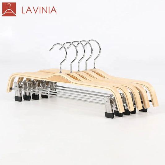 Wooden Skirt & Pants Hangers with Clips – 10-Pack Boutique Bottom Display Hangers
