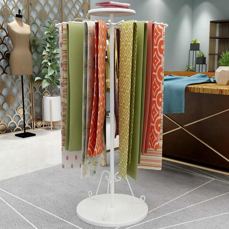 Gold Rotating Fabric Display Rack – Scarf & Clothing Stand for Boutiques & Homes