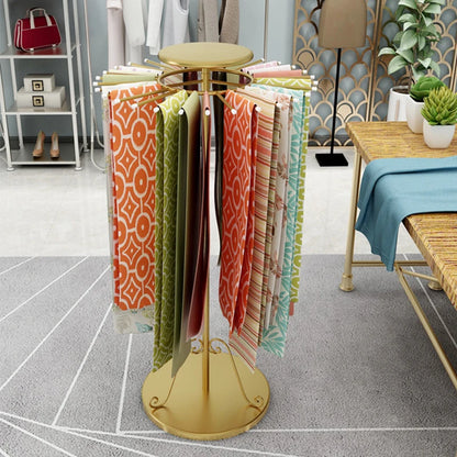 Gold Rotating Fabric Display Rack – Scarf & Clothing Stand for Boutiques & Homes