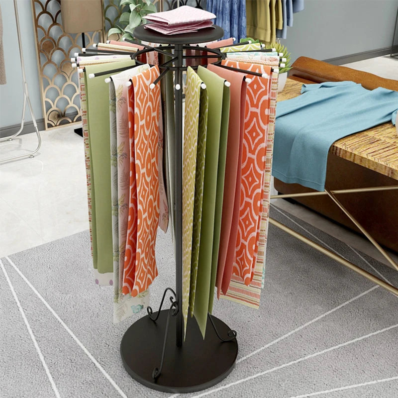 Gold Rotating Fabric Display Rack – Scarf & Clothing Stand for Boutiques & Homes