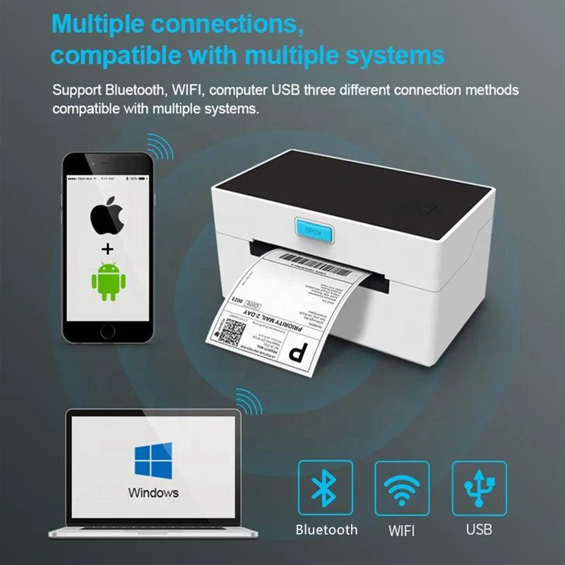 Wireless 4x6 thermal label printer with USB WiFi and Bluetooth – shipping printer for small ecommerce businesses