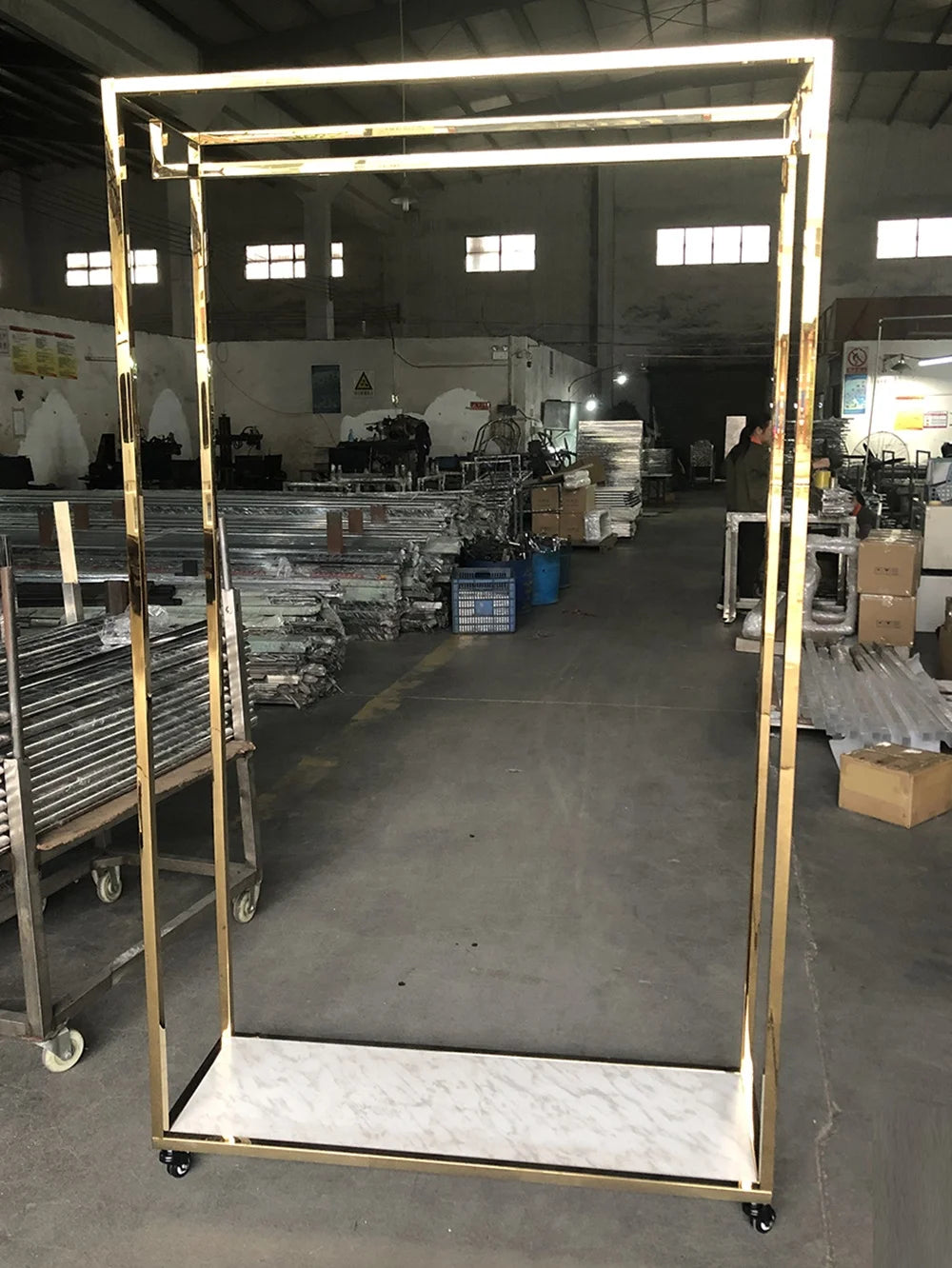 Gold Double-Layer Boutique Garment Rack with Storage Base – Heavy Duty Clothing Display Stand