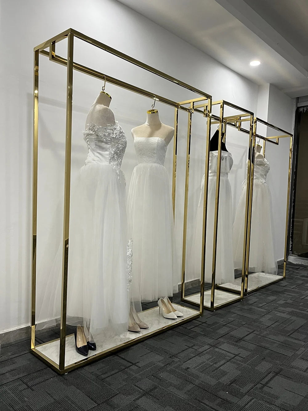 Gold Double-Layer Boutique Garment Rack with Storage Base – Heavy Duty Clothing Display Stand